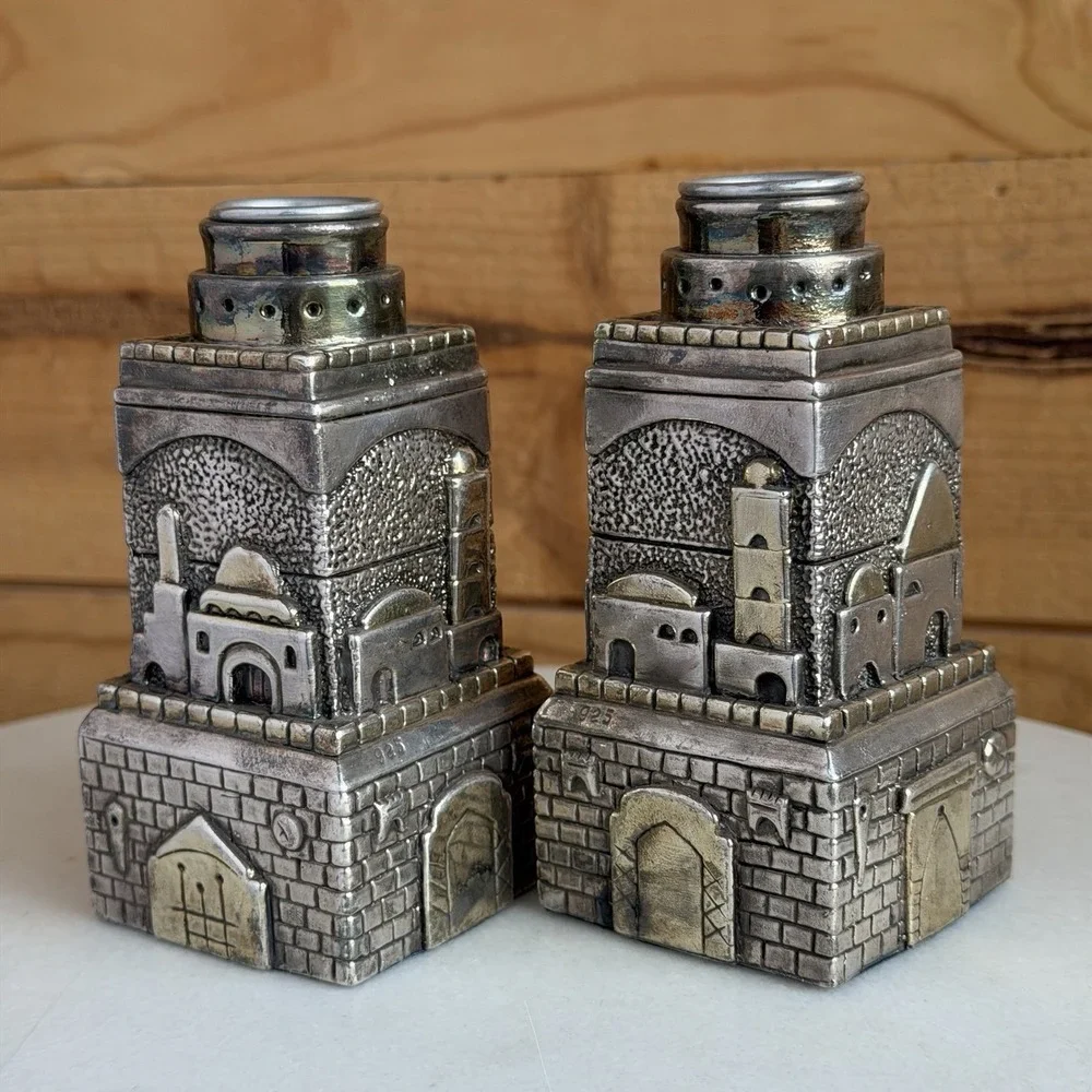 Judaica Sterling 925 Shabbat Jewish Candle Sticks‎ Religious Holloware VTG Set
